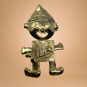 Vintage Cowboy Elf Mechanical Jointed Brooch Pin Gold Tone Novelty Whimsical